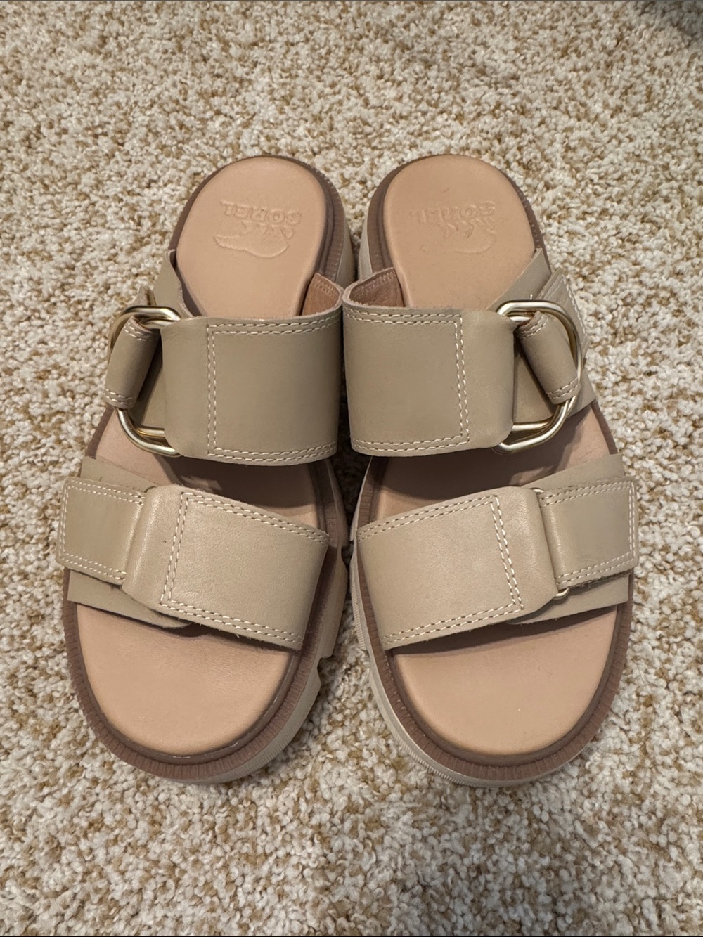 Sorel Taupe Double-Strap Slide Sandals with Buckle